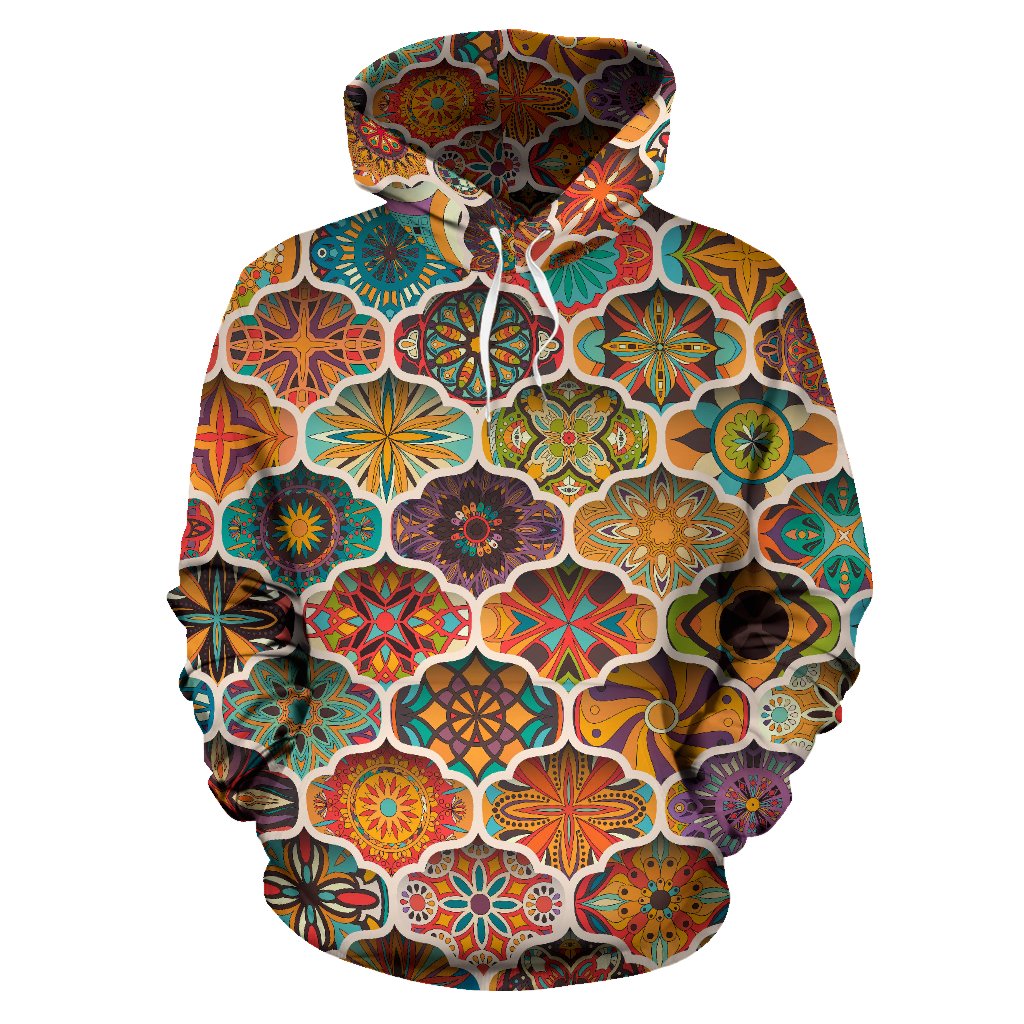 Mandala Mosaic Themed Design Print Pullover Hoodie