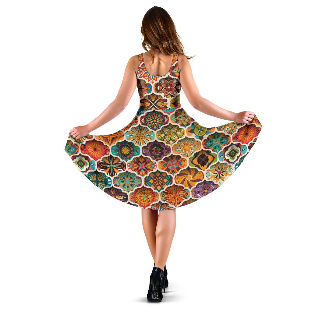 Mandala Mosaic Themed Design Print Sleeveless Dress