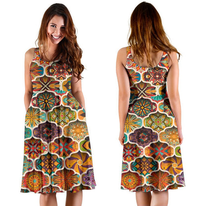 Mandala Mosaic Themed Design Print Sleeveless Dress