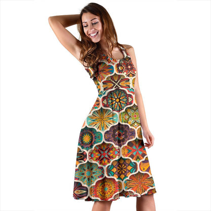 Mandala Mosaic Themed Design Print Sleeveless Dress