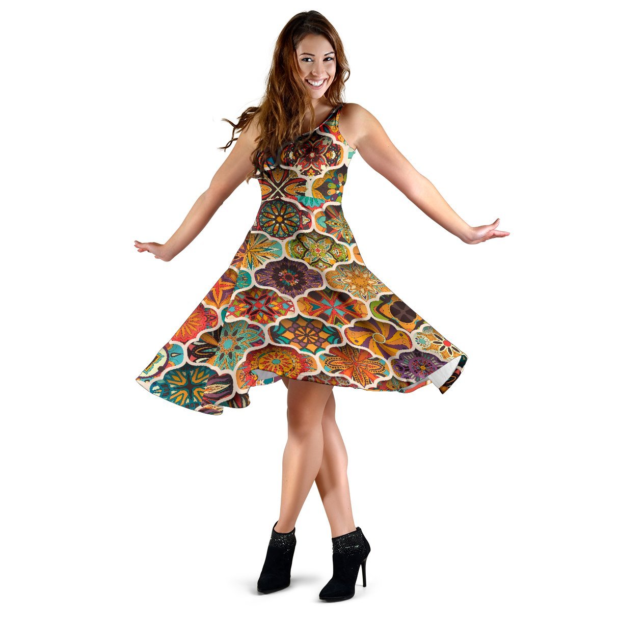 Mandala Mosaic Themed Design Print Sleeveless Dress