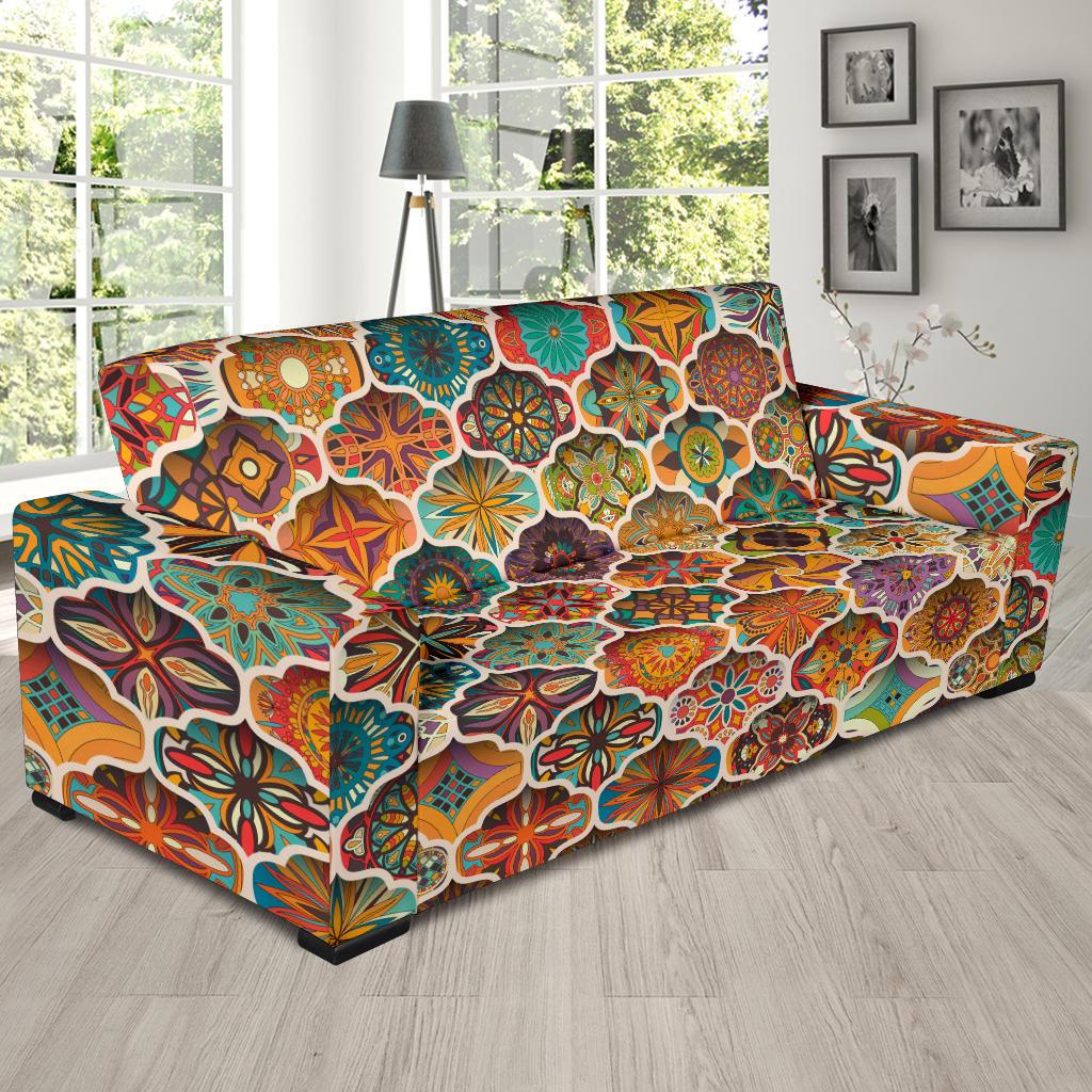 Mandala Mosaic Themed Design Print Sofa Slipcover-JTAMIGO.COM