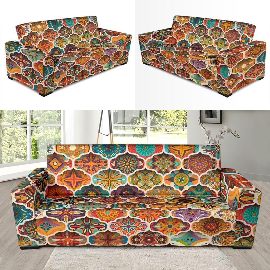 Mandala Mosaic Themed Design Print Sofa Slipcover-JTAMIGO.COM