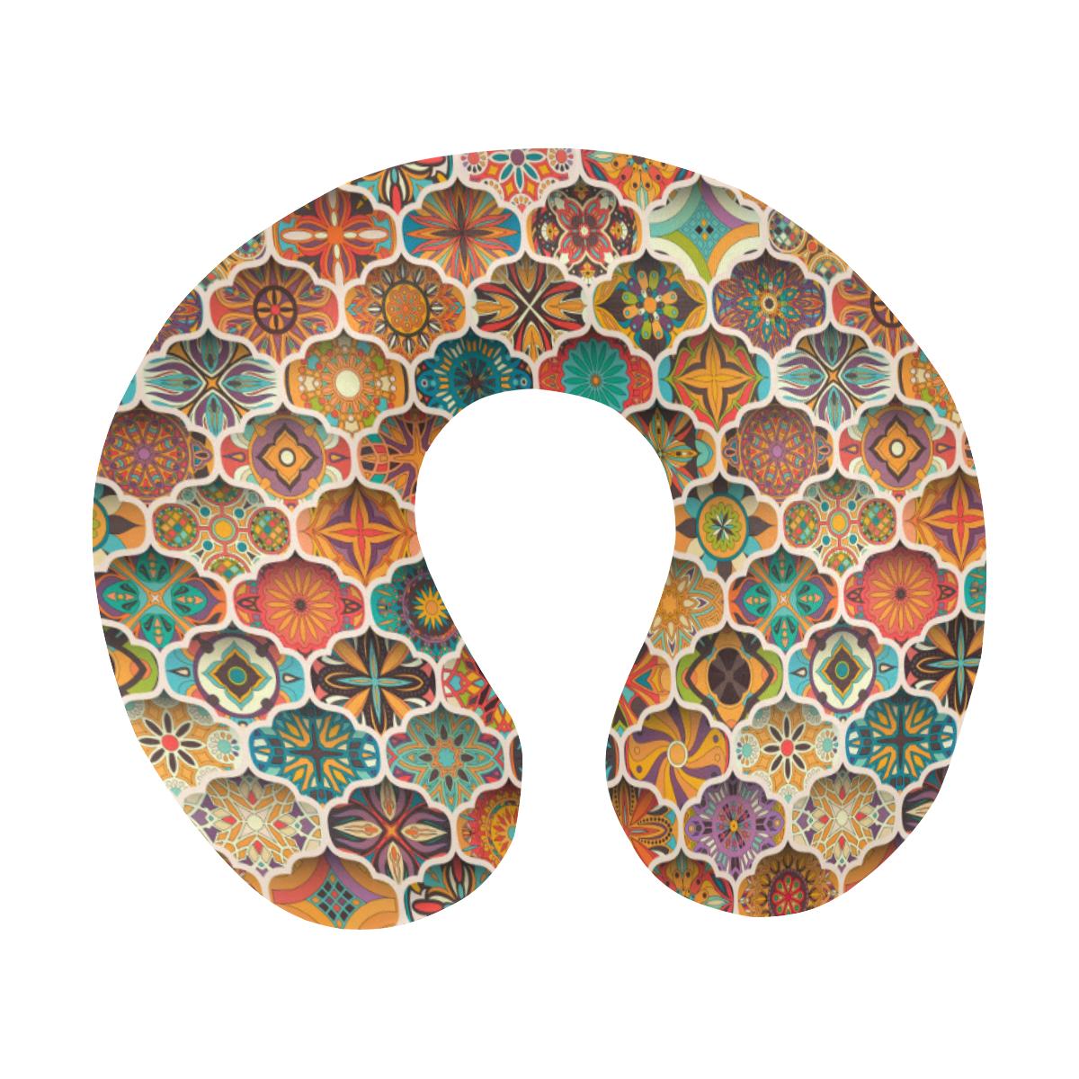 Mandala Mosaic Themed Design Print U-Shaped Travel Neck Pillow-JTAMIGO.COM