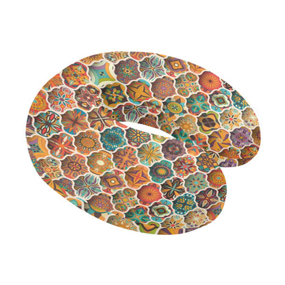 Mandala Mosaic Themed Design Print U-Shaped Travel Neck Pillow-JTAMIGO.COM
