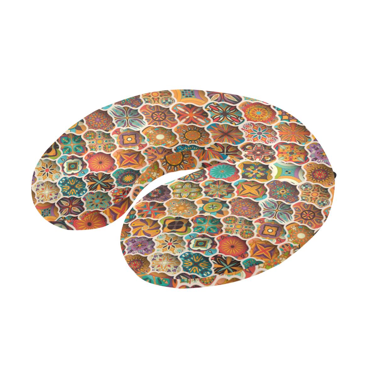 Mandala Mosaic Themed Design Print U-Shaped Travel Neck Pillow-JTAMIGO.COM