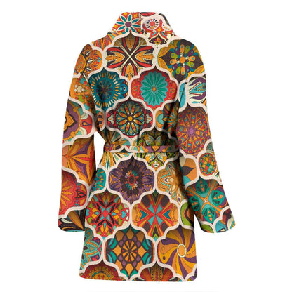 Mandala Mosaic Themed Design Print Women Bath Robe-JTAMIGO.COM