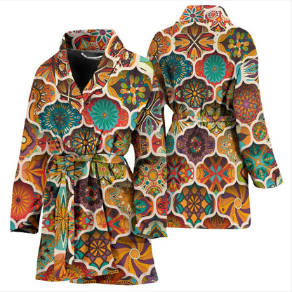 Mandala Mosaic Themed Design Print Women Bath Robe-JTAMIGO.COM