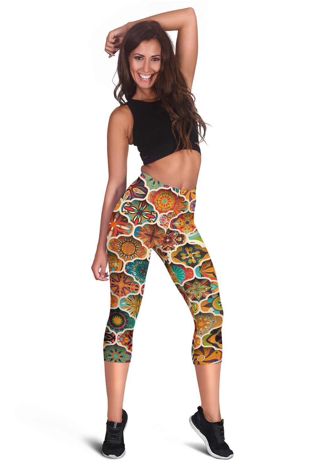 Mandala Mosaic Themed Design Print Women Capris