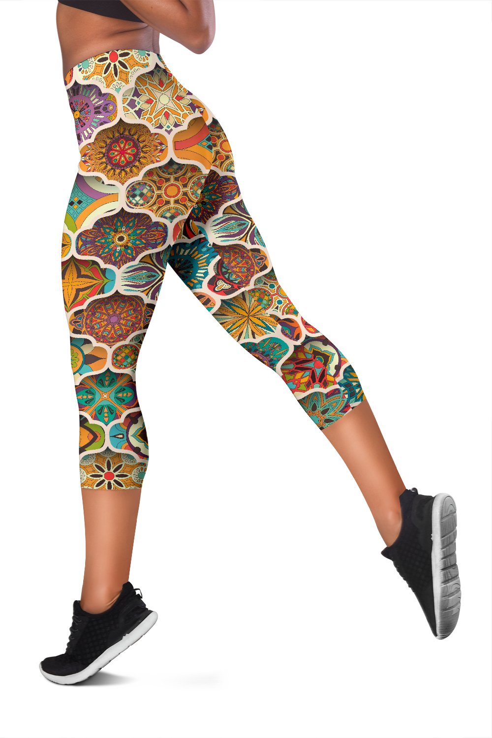 Mandala Mosaic Themed Design Print Women Capris