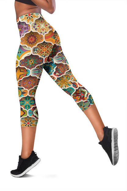 Mandala Mosaic Themed Design Print Women Capris