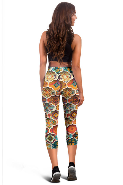 Mandala Mosaic Themed Design Print Women Capris