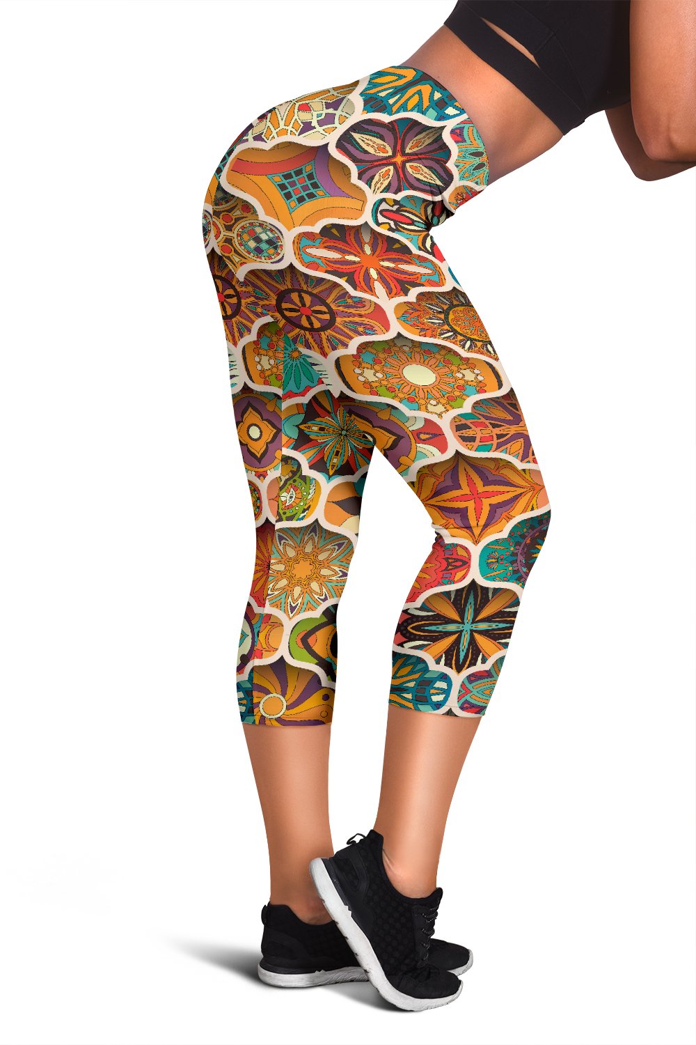 Mandala Mosaic Themed Design Print Women Capris