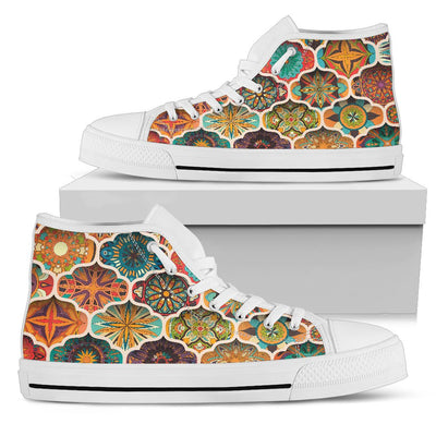 Mandala Mosaic Themed Design Print Women High Top Shoes