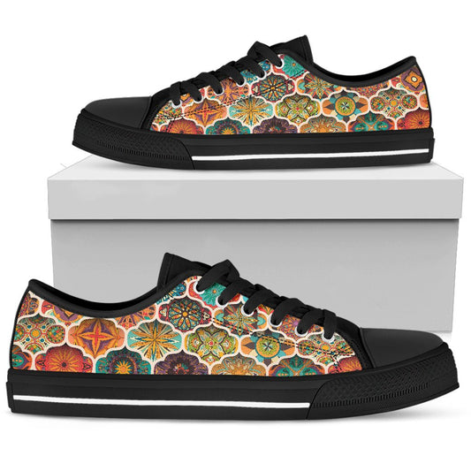 Mandala Mosaic Themed Design Print Women Low Top Shoes