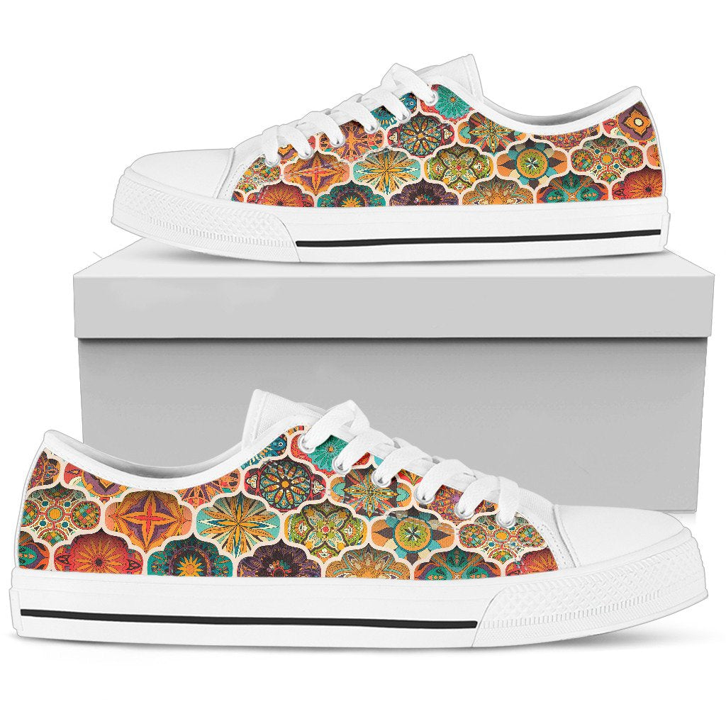 Mandala Mosaic Themed Design Print Women Low Top Shoes