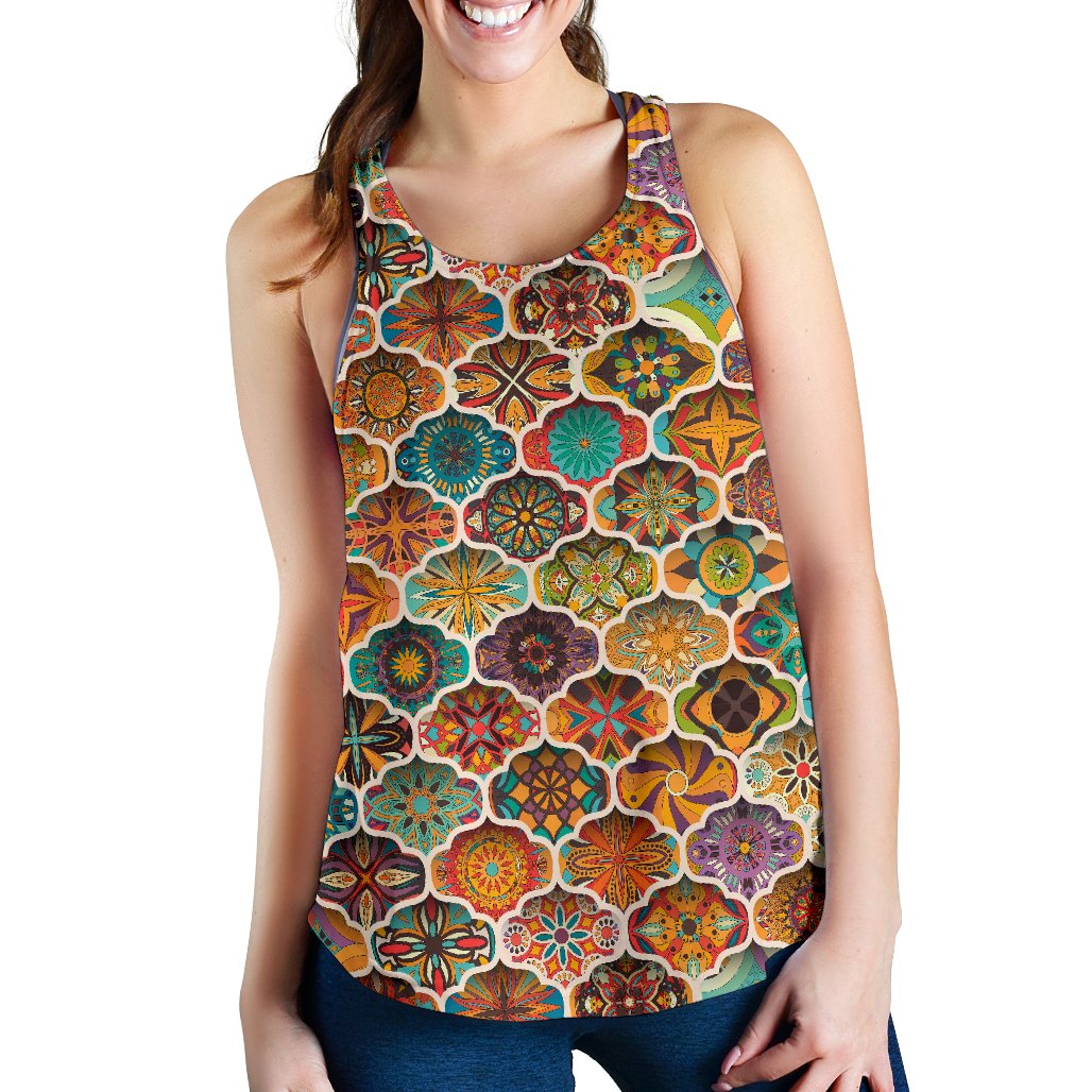 Mandala Mosaic Themed Design Print Women Racerback Tank Top