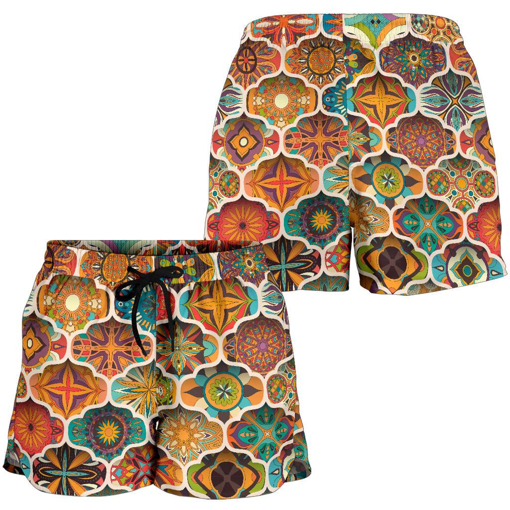 Mandala Mosaic Themed Design Print Women Shorts-JTAMIGO.COM