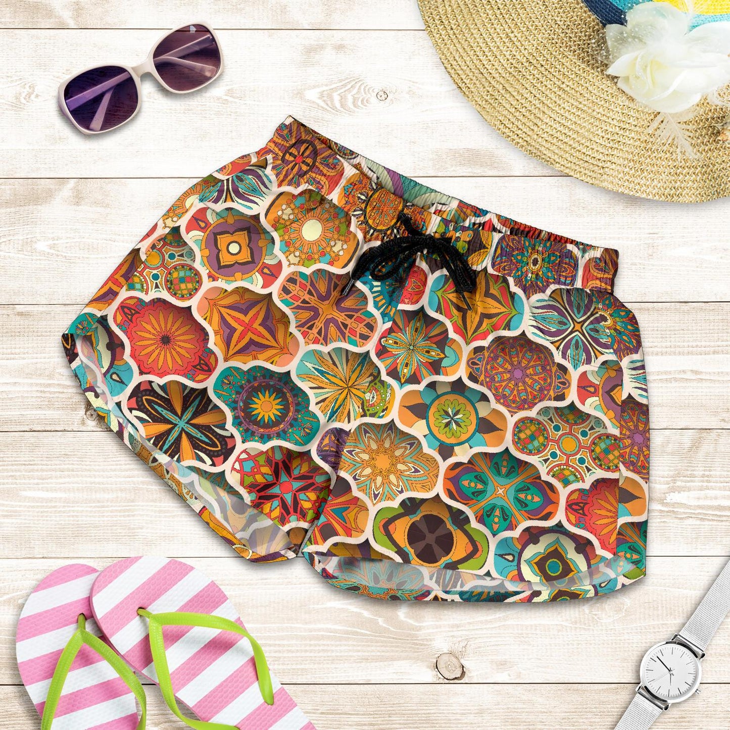 Mandala Mosaic Themed Design Print Women Shorts-JTAMIGO.COM