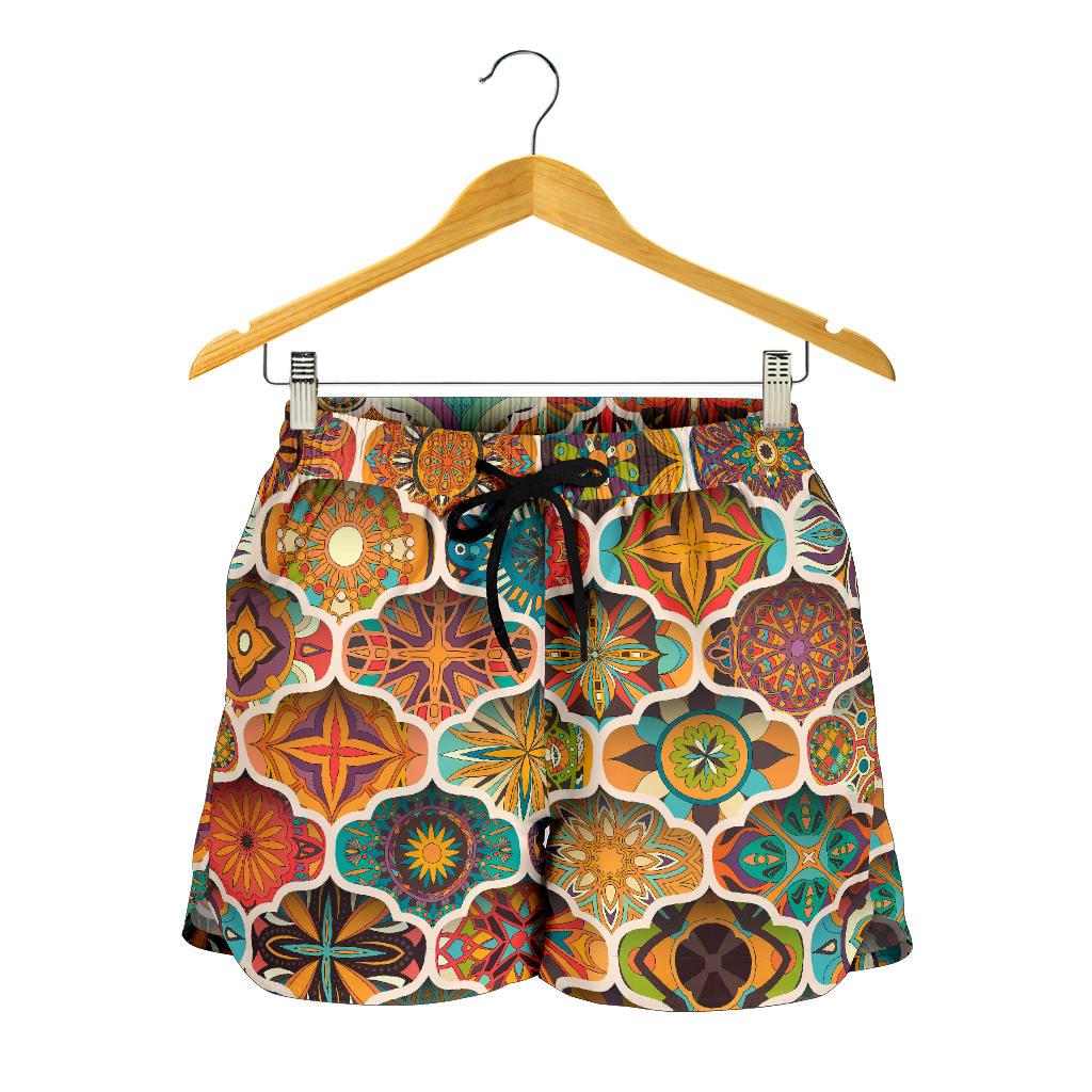 Mandala Mosaic Themed Design Print Women Shorts-JTAMIGO.COM