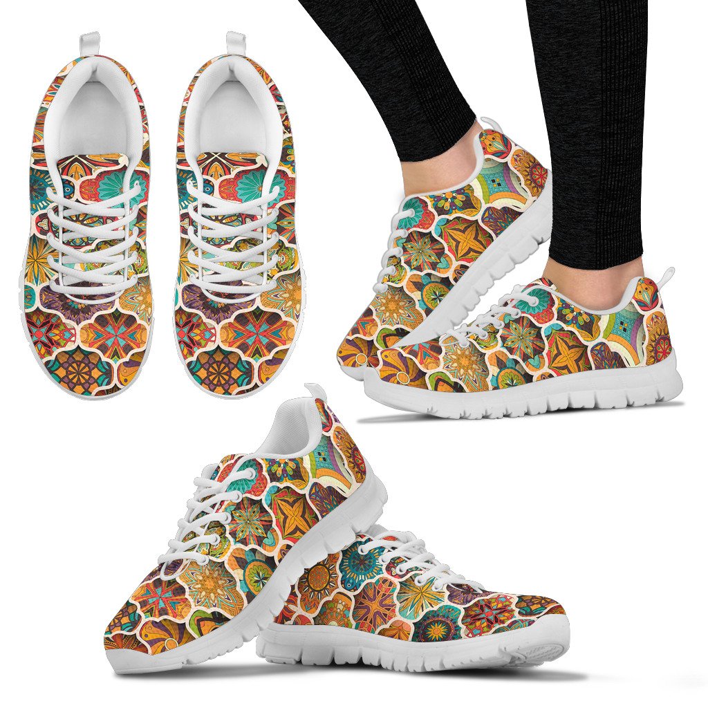 Mandala Mosaic Themed Design Print Women Sneakers Shoes