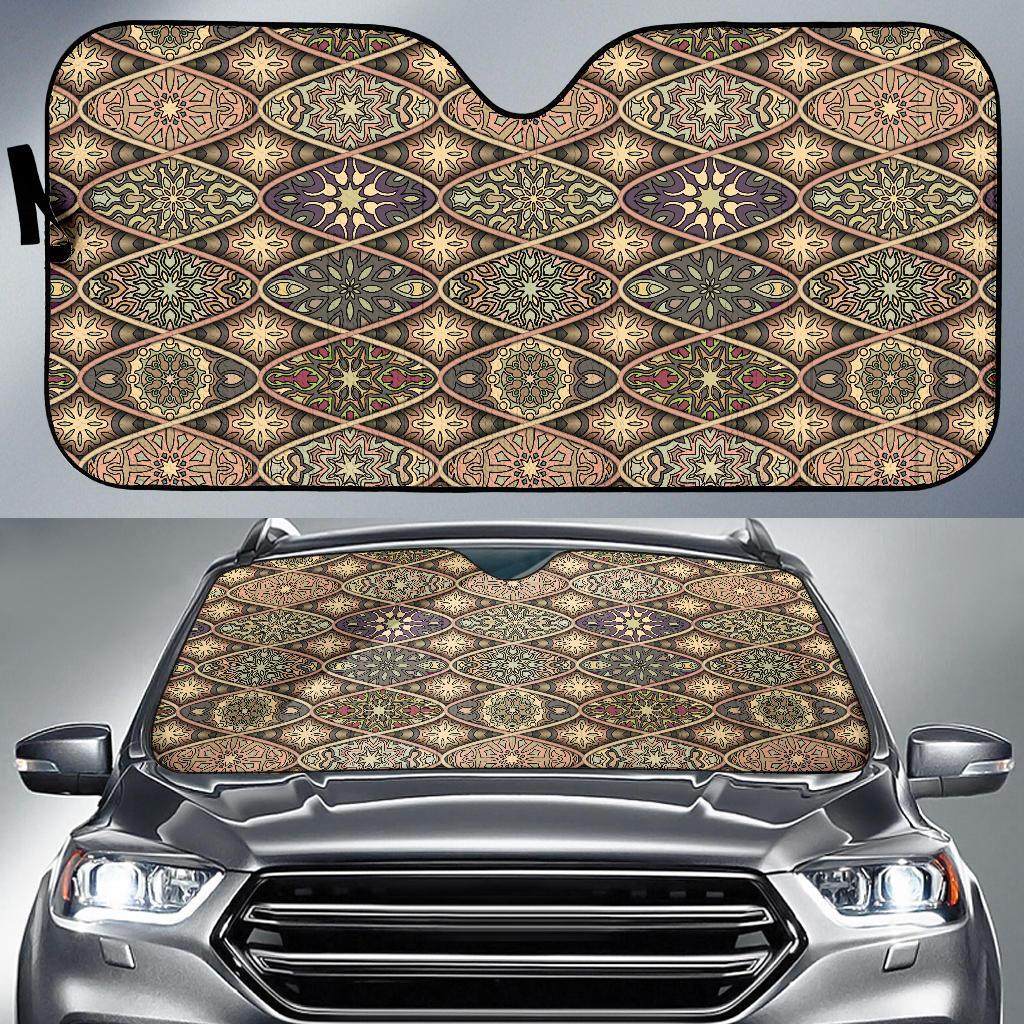 Mandala Motif Themed Design Print Car Sun Shade For Windshield