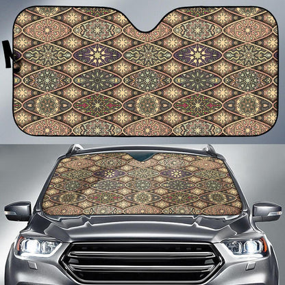 Mandala Motif Themed Design Print Car Sun Shade For Windshield