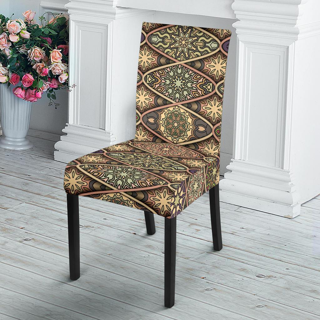 Mandala Motif Themed Design Print Dining Chair Slipcover-JTAMIGO.COM