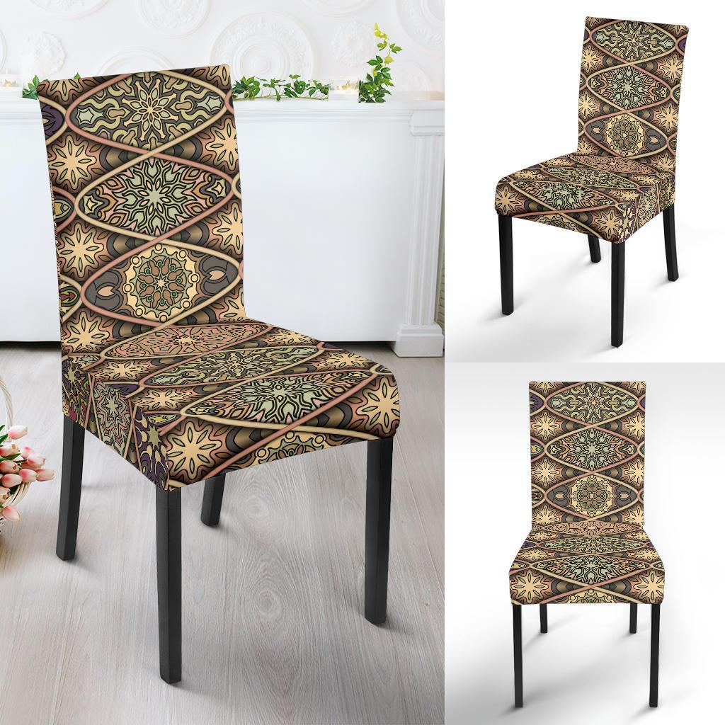 Mandala Motif Themed Design Print Dining Chair Slipcover-JTAMIGO.COM