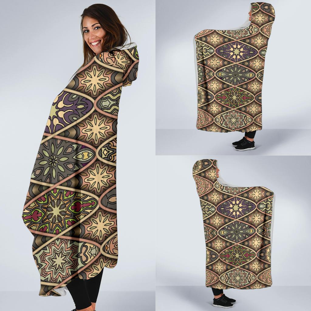 Mandala Motif Themed Design Print Hooded Blanket-JTAMIGO.COM