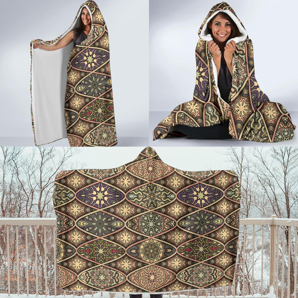 Mandala Motif Themed Design Print Hooded Blanket-JTAMIGO.COM