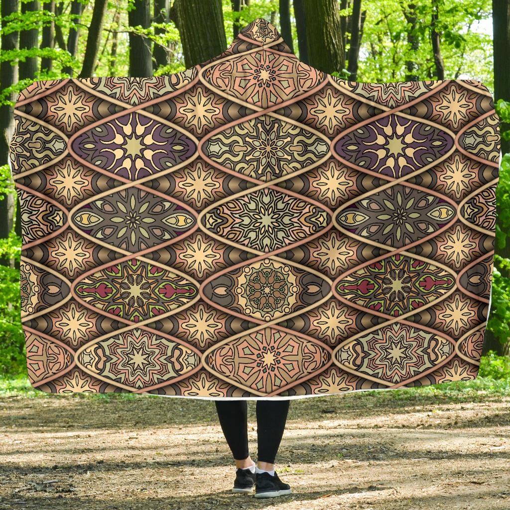 Mandala Motif Themed Design Print Hooded Blanket-JTAMIGO.COM
