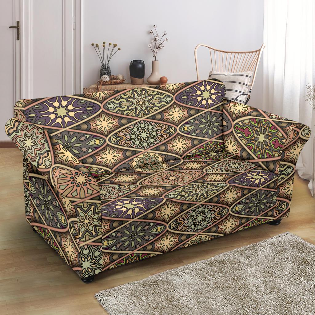 Mandala Motif Themed Design Print Loveseat Slipcover-JTAMIGO.COM