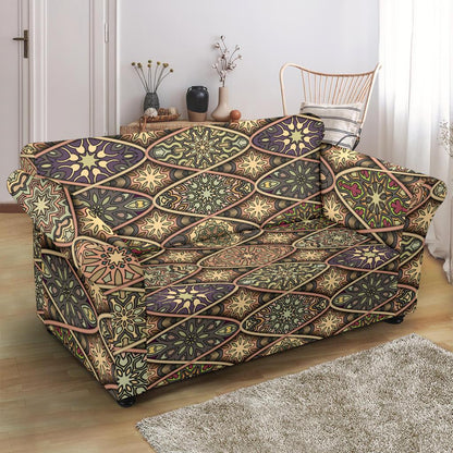 Mandala Motif Themed Design Print Loveseat Slipcover-JTAMIGO.COM