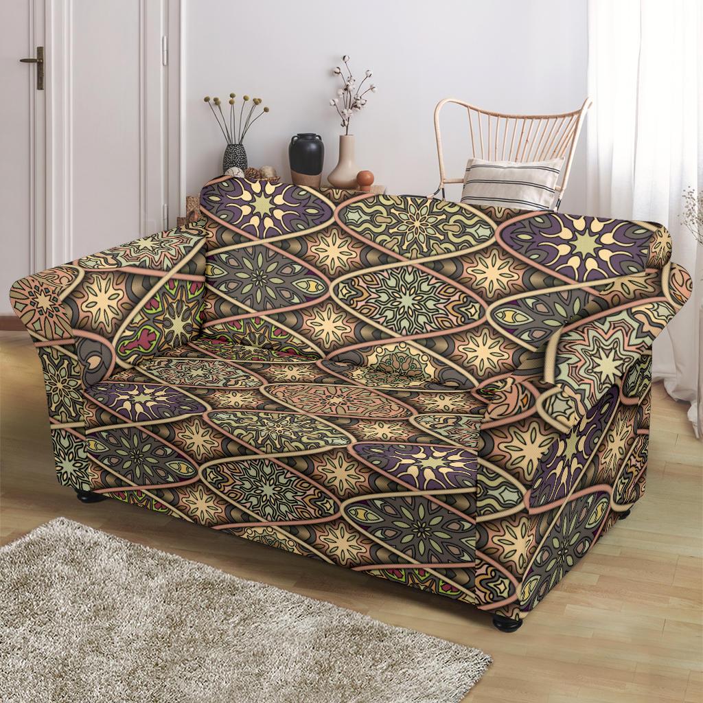 Mandala Motif Themed Design Print Loveseat Slipcover-JTAMIGO.COM