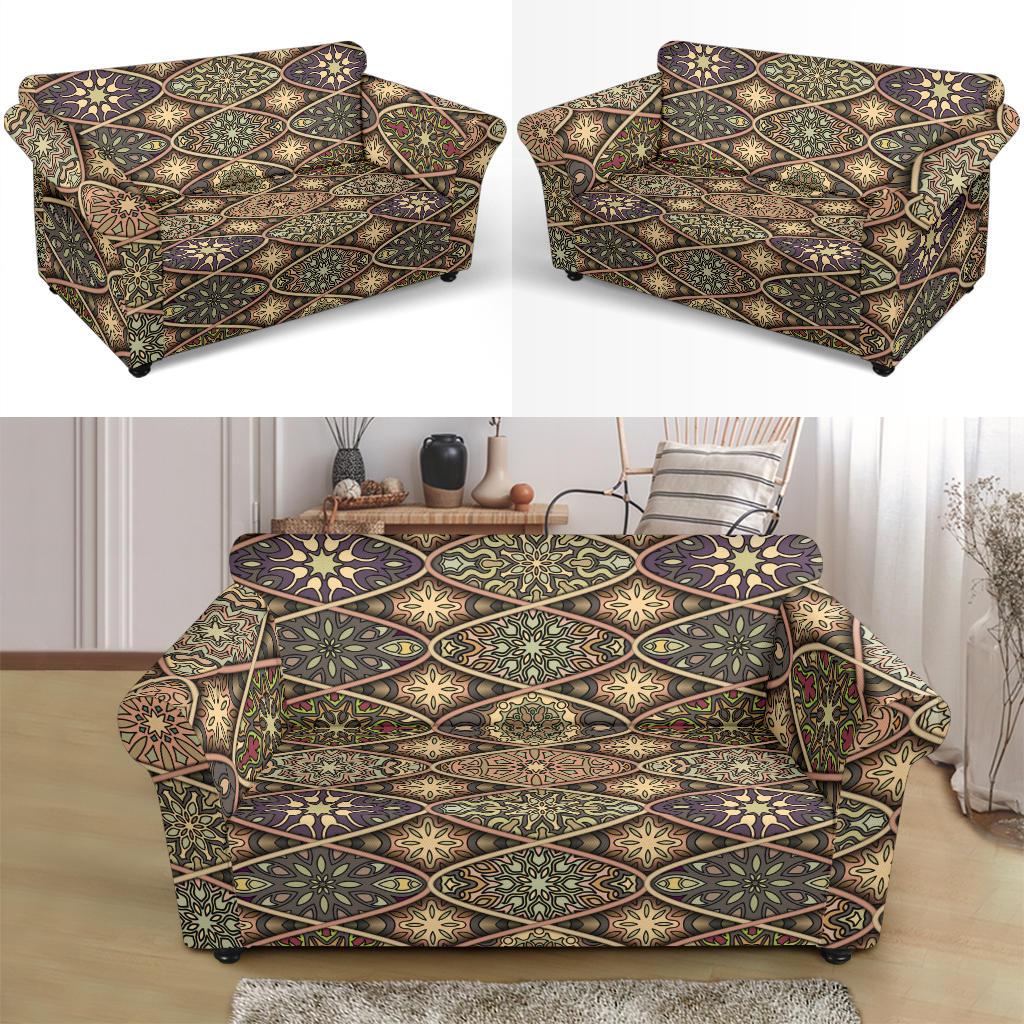 Mandala Motif Themed Design Print Loveseat Slipcover-JTAMIGO.COM