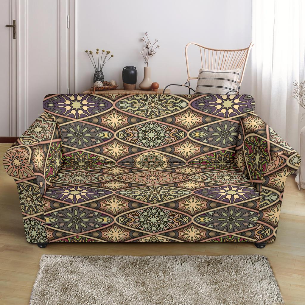Mandala Motif Themed Design Print Loveseat Slipcover-JTAMIGO.COM