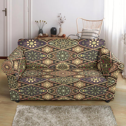 Mandala Motif Themed Design Print Loveseat Slipcover-JTAMIGO.COM
