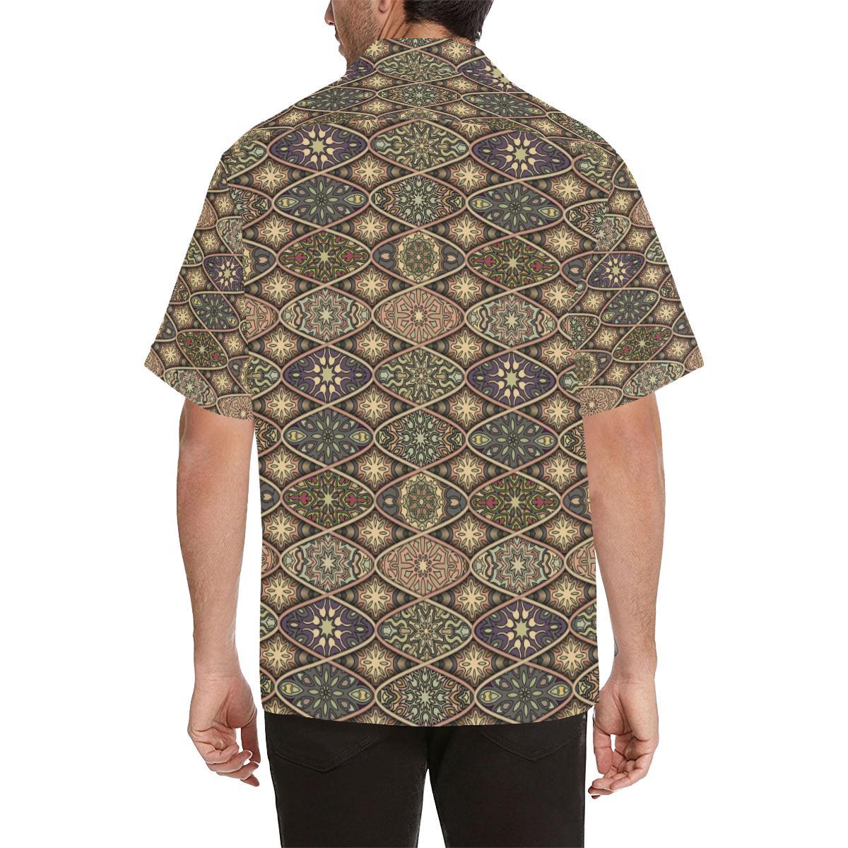 Mandala Motif Themed Design Print Men Aloha Hawaiian Shirt