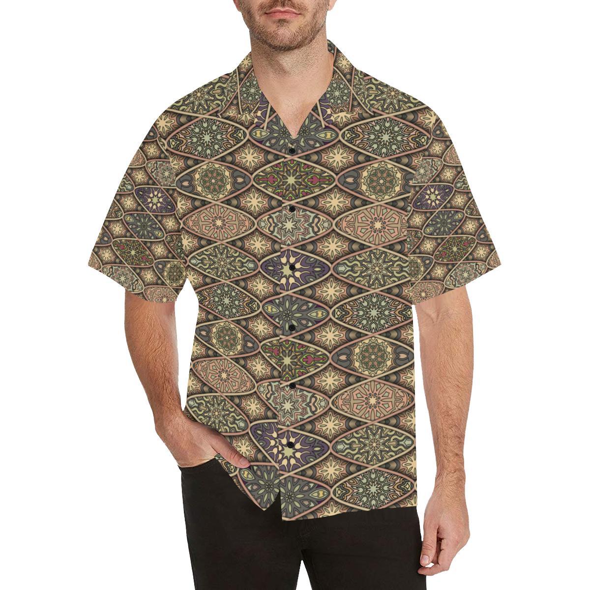Mandala Motif Themed Design Print Men Aloha Hawaiian Shirt