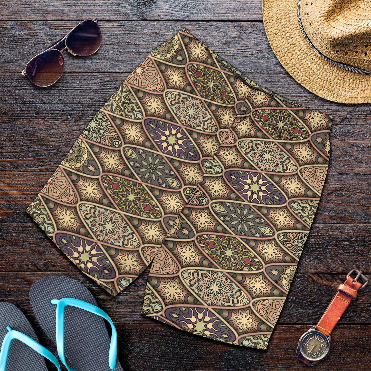 Mandala Motif Themed Design Print Mens Shorts-JTAMIGO.COM