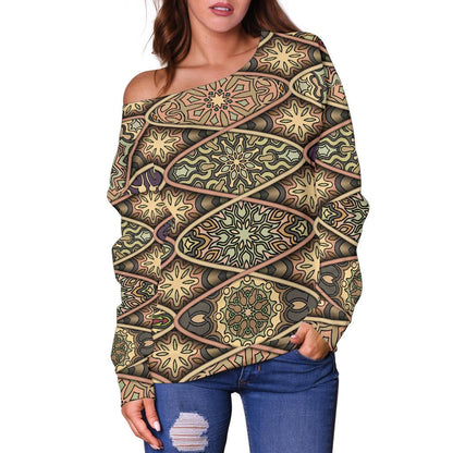 Mandala Motif Themed Design Print Off Shoulder Sweatshirt