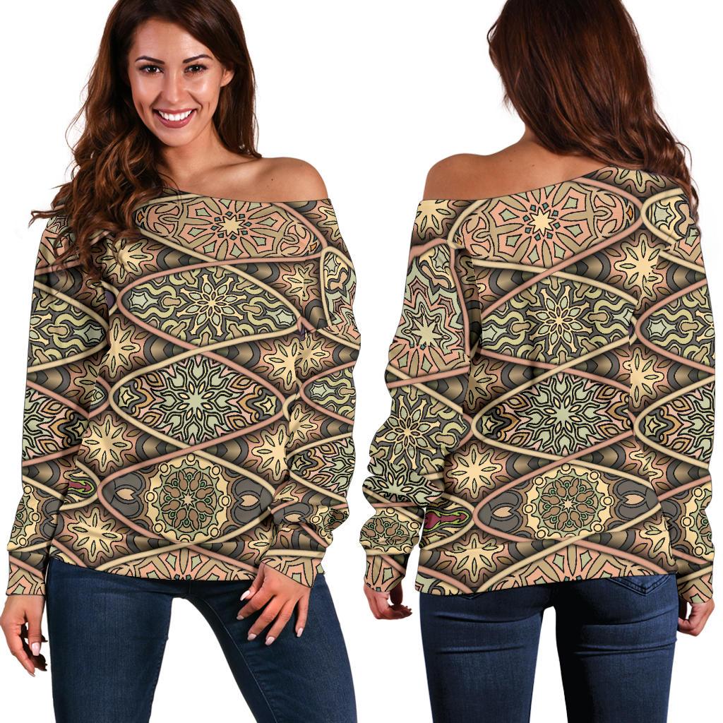 Mandala Motif Themed Design Print Off Shoulder Sweatshirt