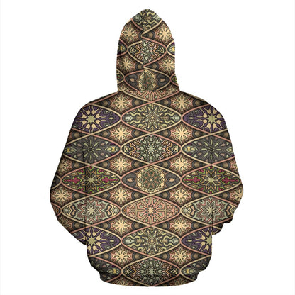 Mandala Motif Themed Design Print Pullover Hoodie