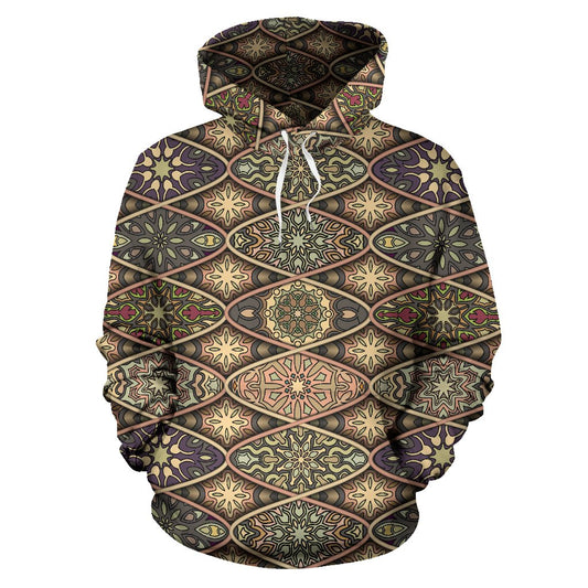 Mandala Motif Themed Design Print Pullover Hoodie