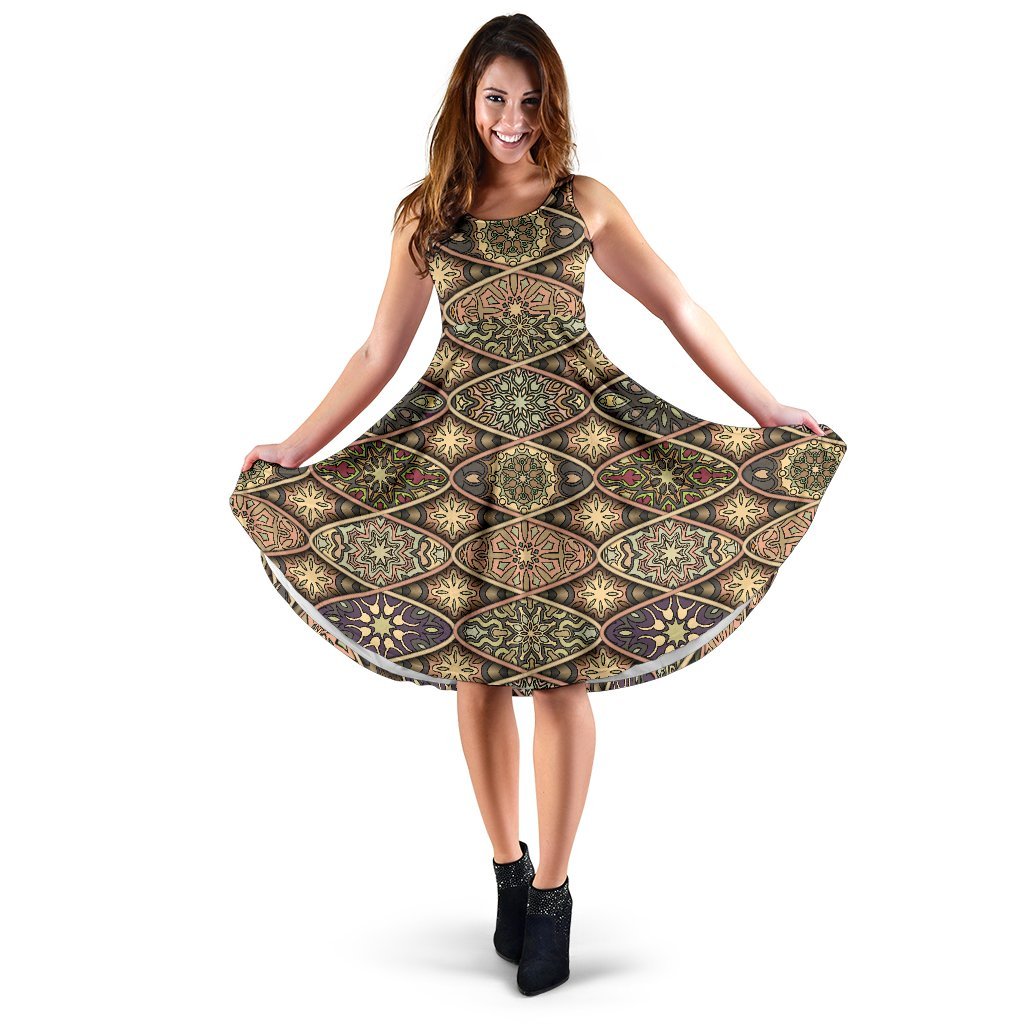 Mandala Motif Themed Design Print Sleeveless Dress