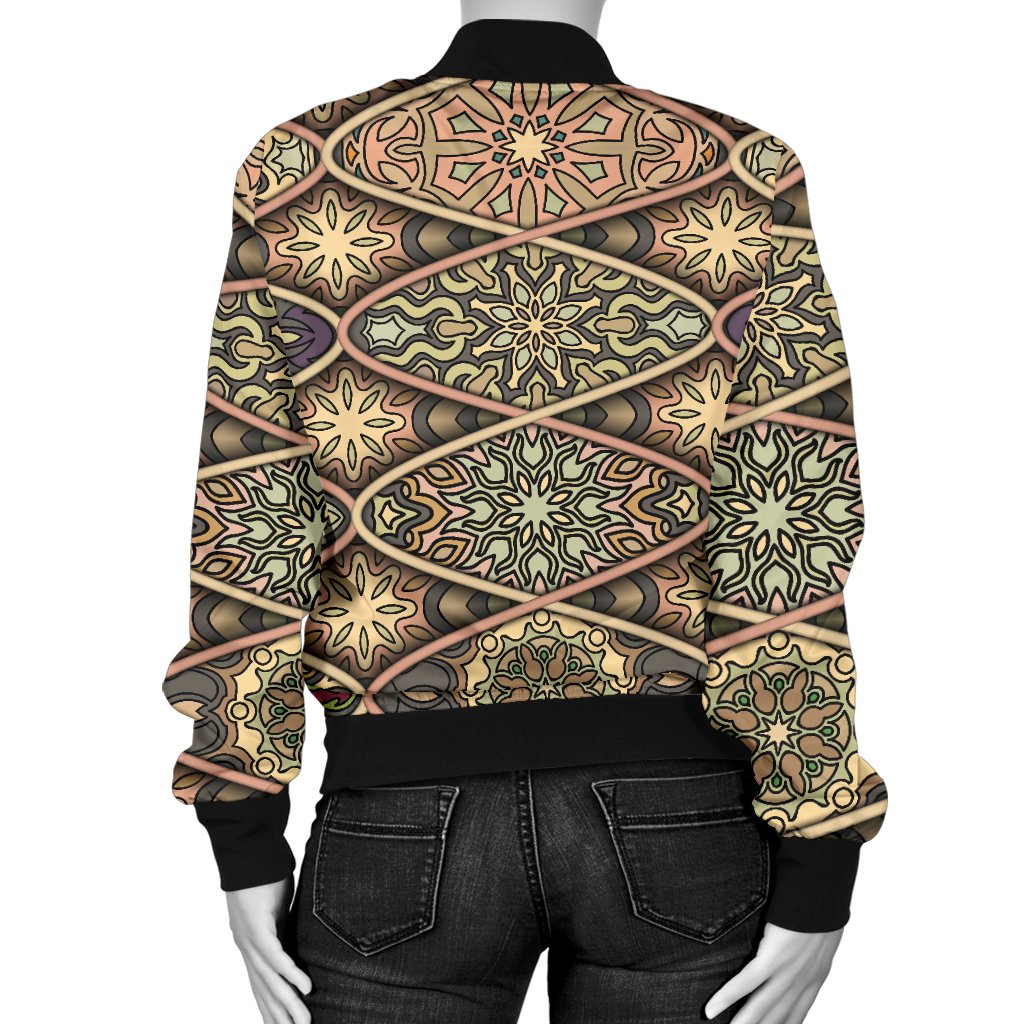 Mandala Motif Themed Design Print Women Casual Bomber Jacket