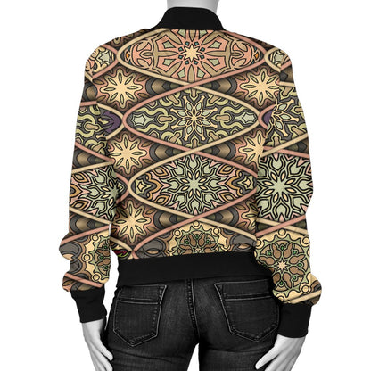 Mandala Motif Themed Design Print Women Casual Bomber Jacket