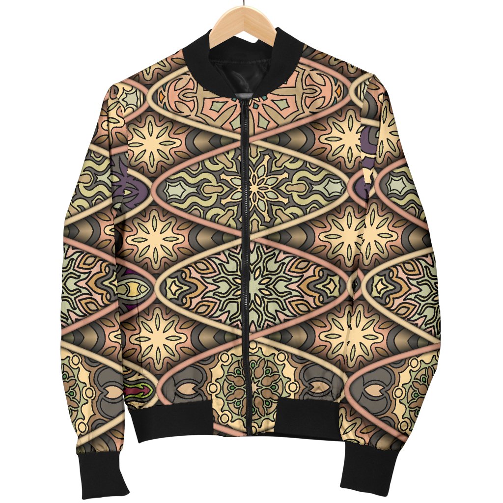 Mandala Motif Themed Design Print Women Casual Bomber Jacket