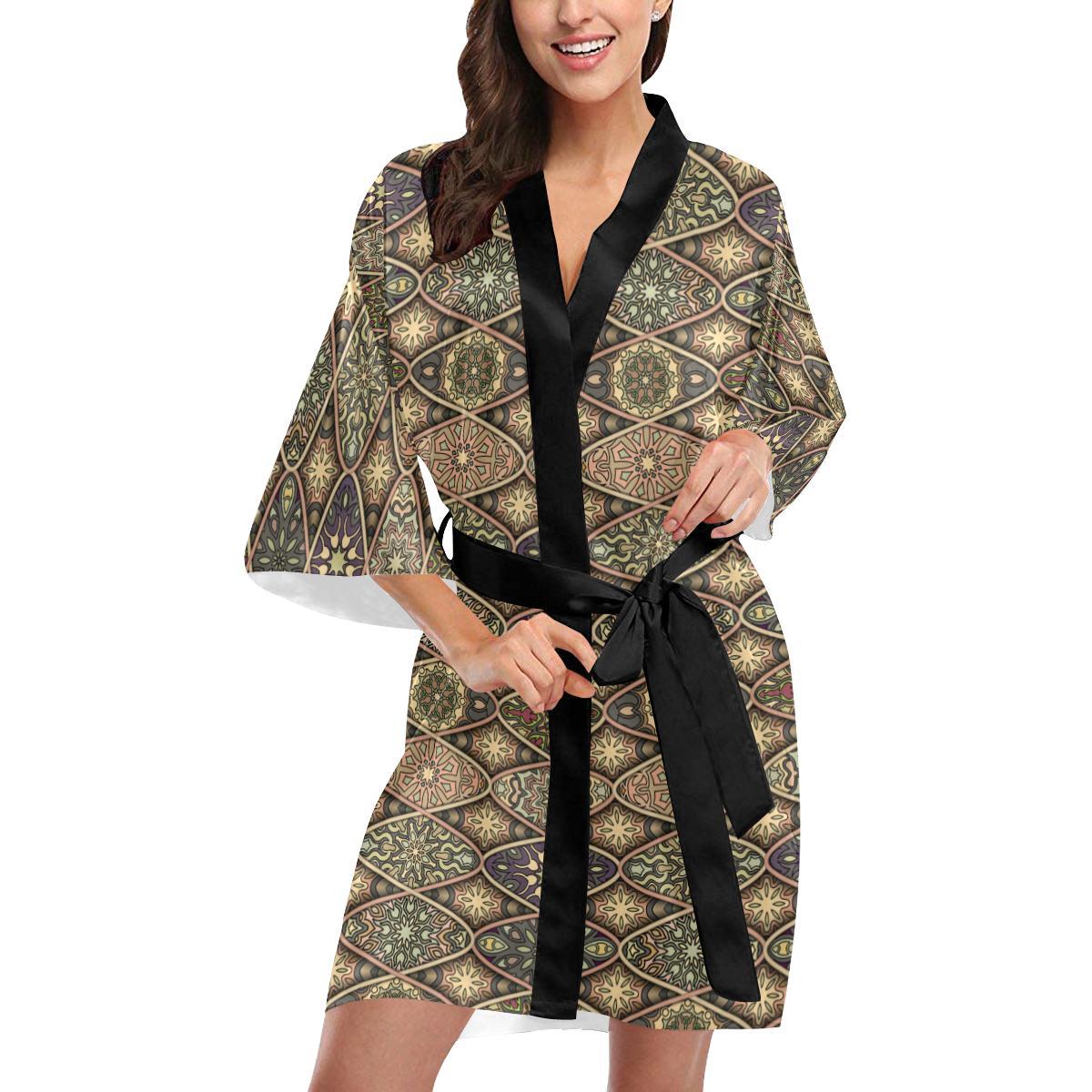 Mandala Motif Themed Design Print Women Short Kimono Robe